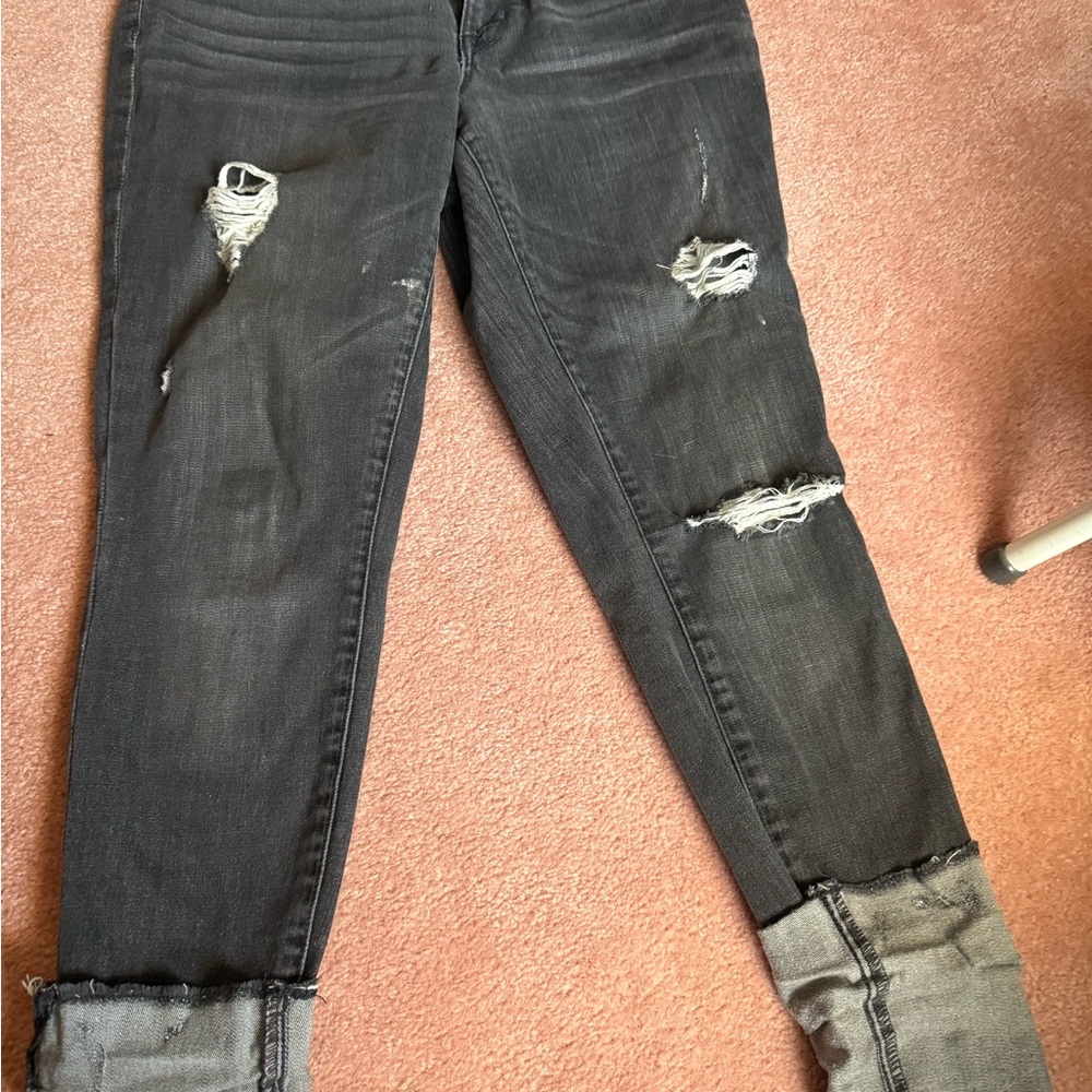 Maurices Black Ankle Cropped Jeans with Distressed Details